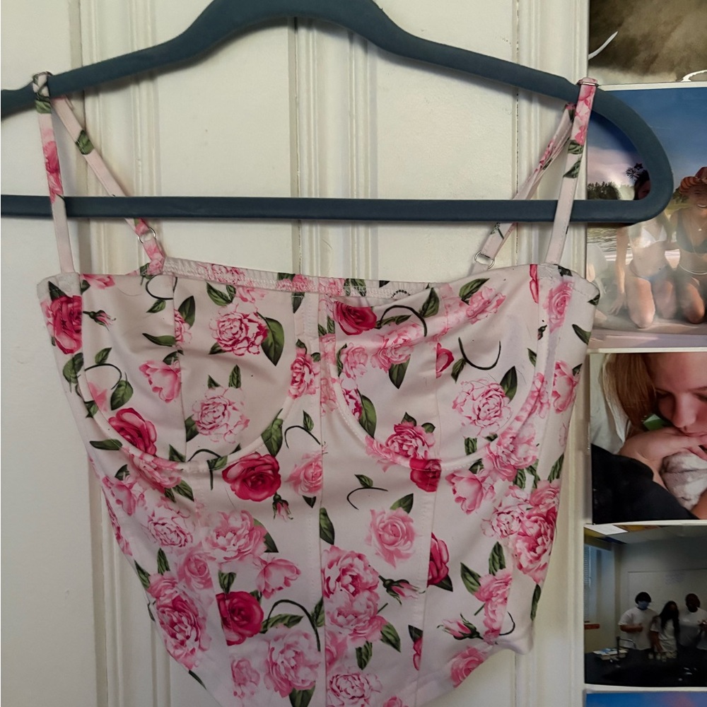 Floral Pink and White Corset Top